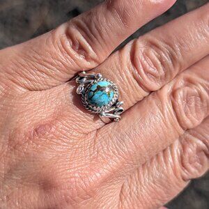Handcrafted Navajo Green Turquoise Ring Native American Jewelry Sz 7.75**